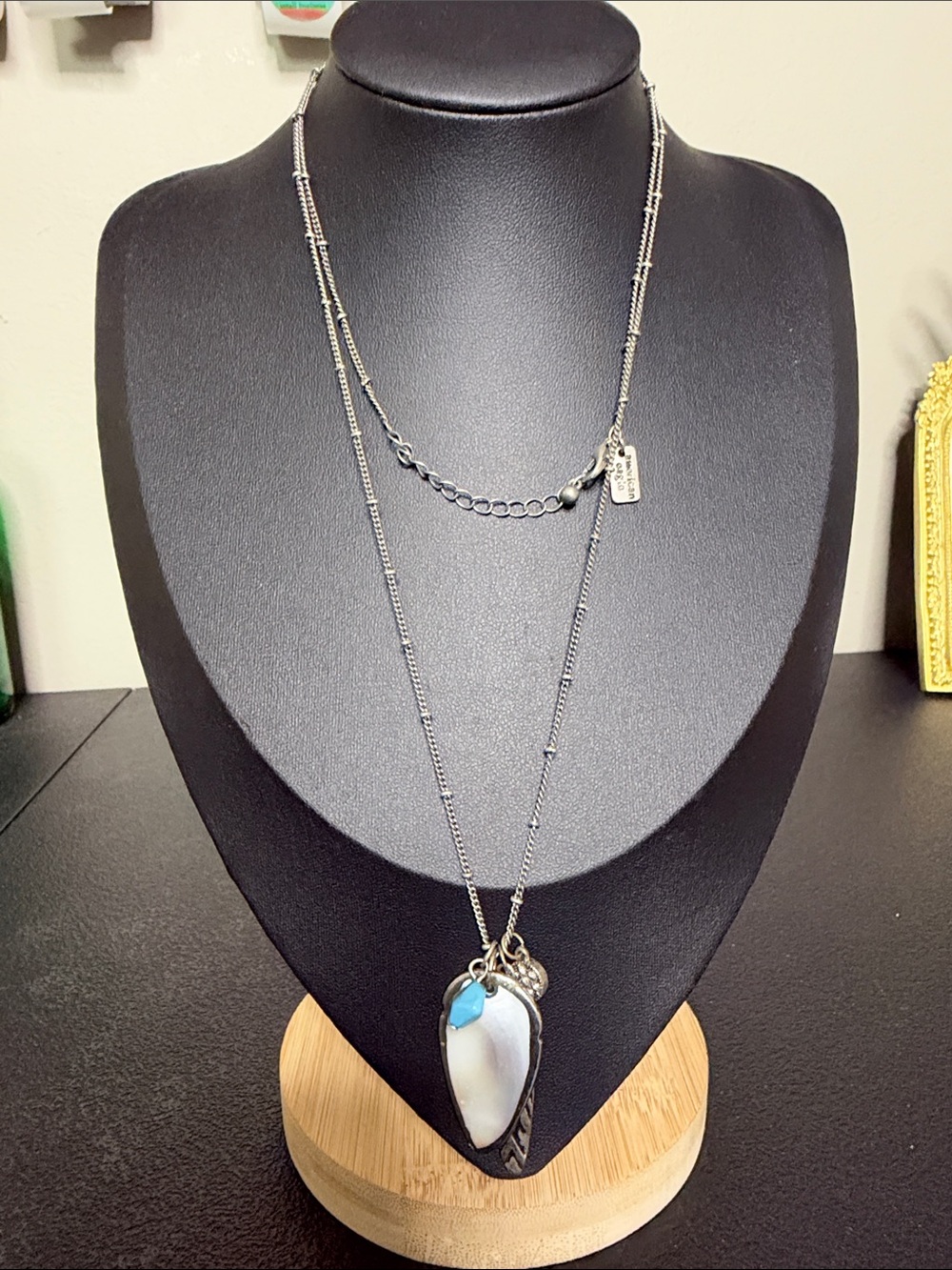 American Eagle Boho WesternSilver Layered Pendant Necklace White Turquoise